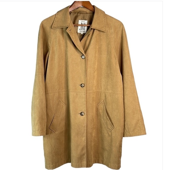 Y2K Boyfriend Jones New York Camel Faux Suede Jacket Exposed Stitch Raglan 12 - Picture 1 of 10